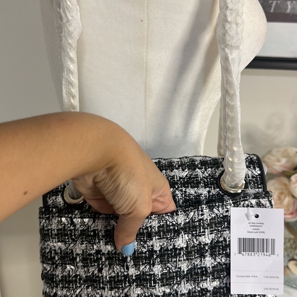 KATE SPADE-Chanel look tweed Blk & Wht Natalia Flap Crossbody Shoulder Bag NWT - Picture 15 of 16